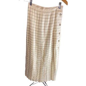 Vintage 90s J Davis Ltd Pleated Button Down Long Cream Skirt Sz 4
